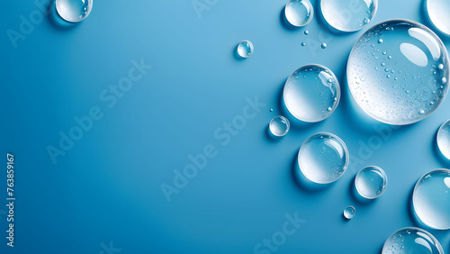 Cream gel gray blue transparent cosmetic sample texture with bubbles blue background photo