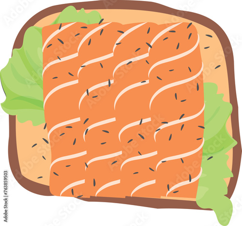 Salmon slice sandwich. Tasty bruschetta top view