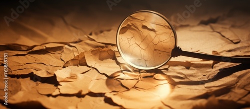 Magnifying glass on cracked surface