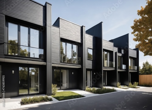 Modern modular private black townhouses. © Arhitercture