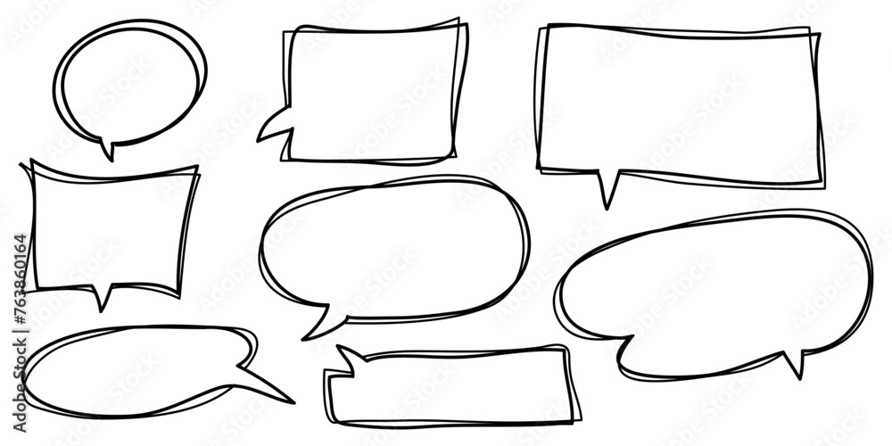 Obraz premium Speech bubbles comic on doodle set. isolated on white background. vector illustration