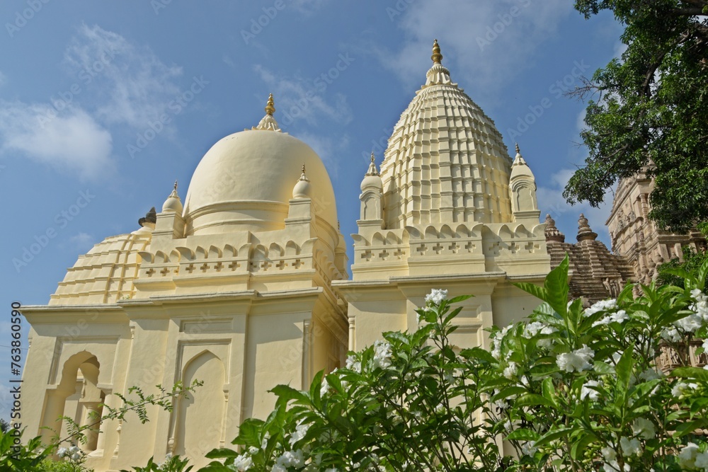 A serene Jain temple with intricate carvings and statues, radiating peace and spirituality. at  Shantinath Jain temple Khajuraho, Madhya Pradesh, India