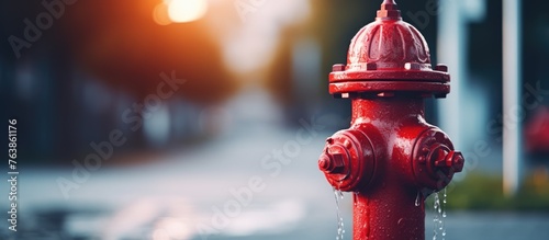 Red fire hydrant on roadside with emergency water valve g 1 2 photo
