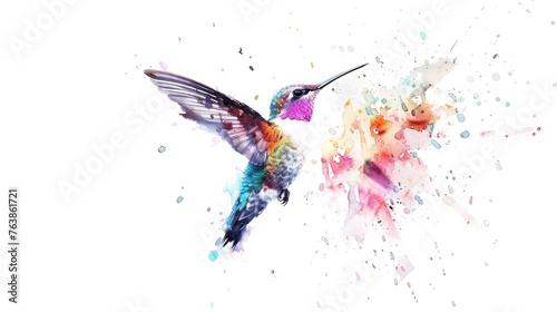 Watercolor Painting of Hummingbird on isolated white background. PNG Format