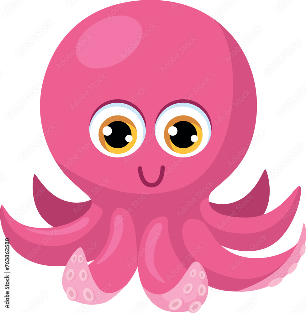 Obraz premium Octopus baby cartoon character. Cute ocean animal