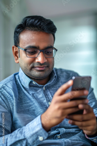 Wallpaper Mural Young indian business man using mobile phone at office. Business concept Torontodigital.ca