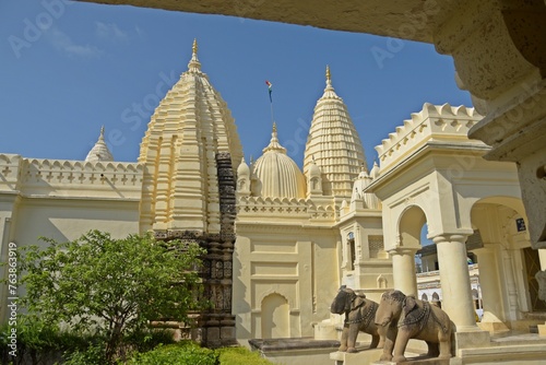 A serene Jain temple with intricate carvings and statues, radiating peace and spirituality. at  Shantinath Jain temple Khajuraho, Madhya Pradesh, India photo