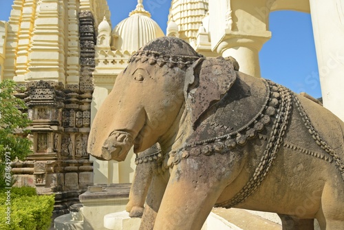 Elephant statue in a temple, symbolizing strength and wisdom. at Shantinatha, Khajuraho group of monuments Madhya Pradesh

 photo