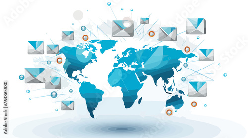 E-mail around the world on the white background flat
