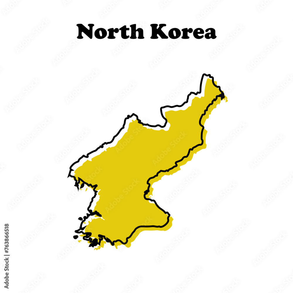 Stylized simple yellow outline map of North Korea