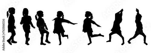 Sillhouette collection of some children playing around in various expressive pose 