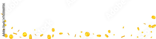 Russian ruble coins falling. Scattered gold RUB