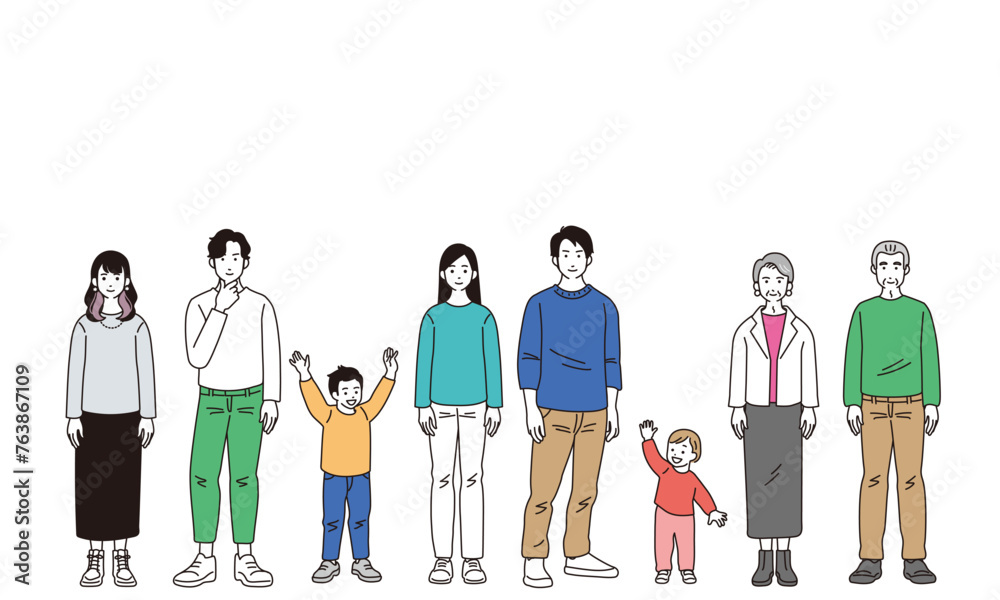 色々な世代の人物のシンプルなイラスト
