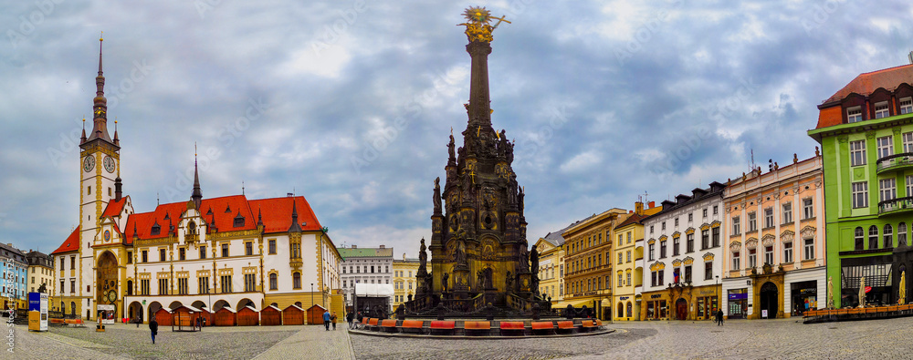 Fototapeta premium Panoramic view old square, town hall and the holy trinity column. Olomouc, Czech republic