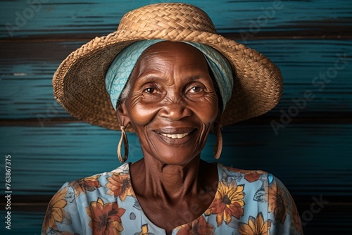 a woman wearing a straw hat and smiling