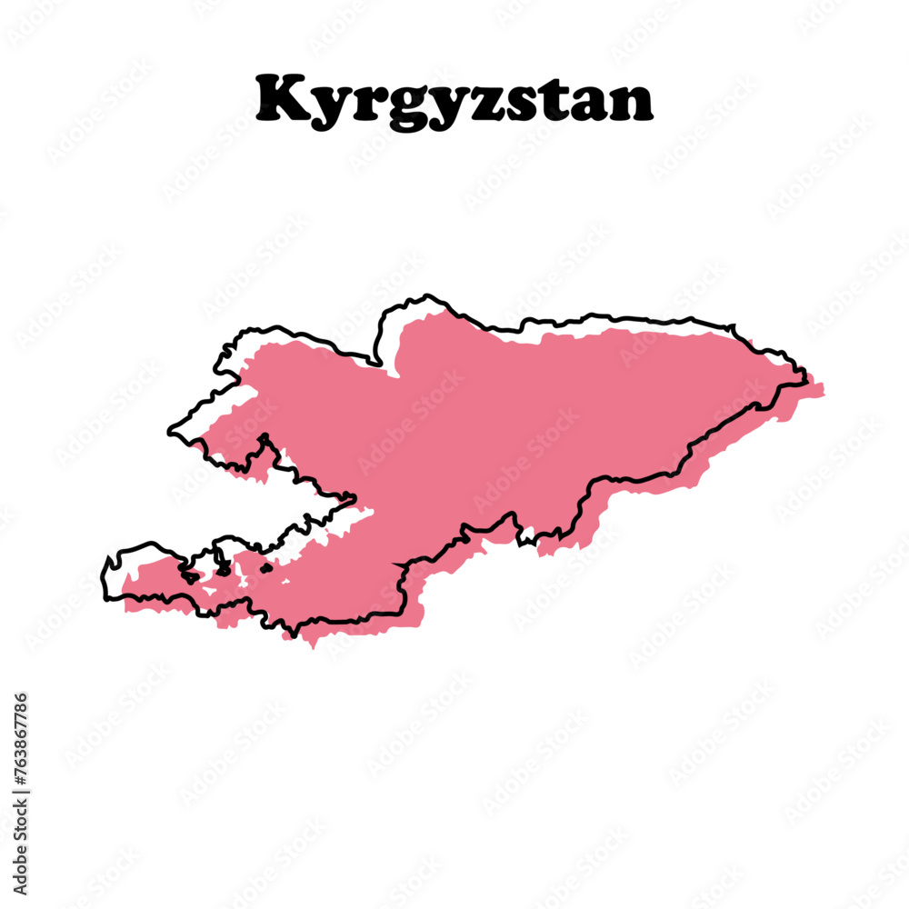 Stylized simple red outline map of Kyrgyzstan