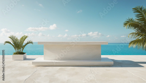 marble stand podium empty space for product display mock up template ideas showcase exhibition with water oceasn beach nature concept fresshness natural ideas background colorful background