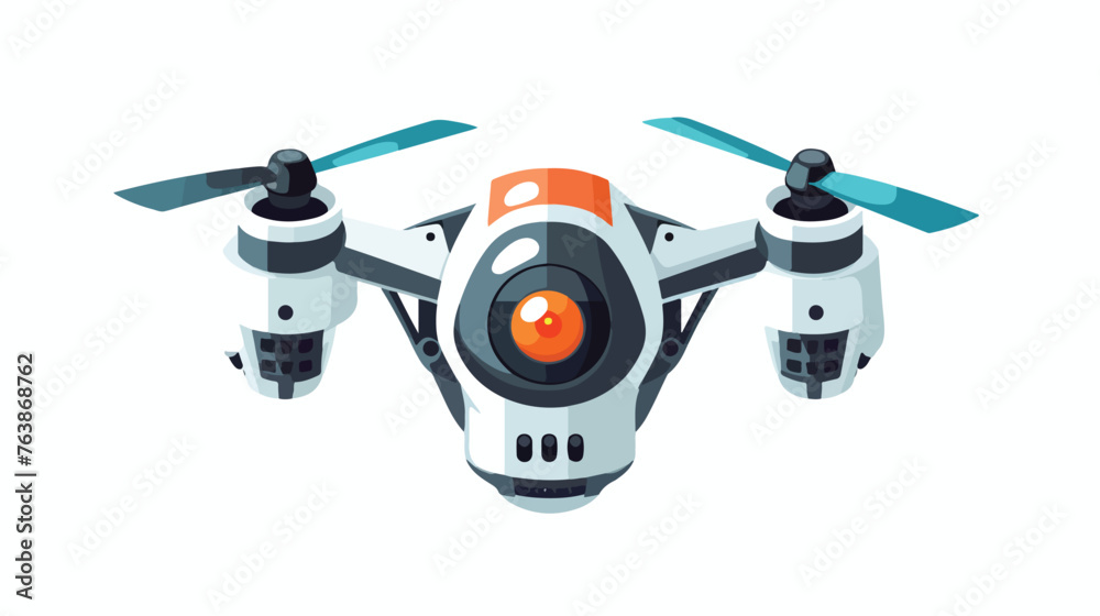 Flat design of aerial drone with action camera. top