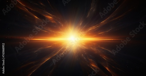 A black hole in space with beautifull rays, light streaks or lines of energy flying from the center to edges