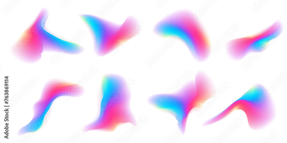 Aura neon y2k gradient abstract shape set. Blur y2k fluid irregular organic element. Blur gradient neon mesh. Vector illustration Aura neon y2k gradient abstract shape set. Blur y2k fluid irregular organic element. Blur gradient neon mesh. Vector illustration