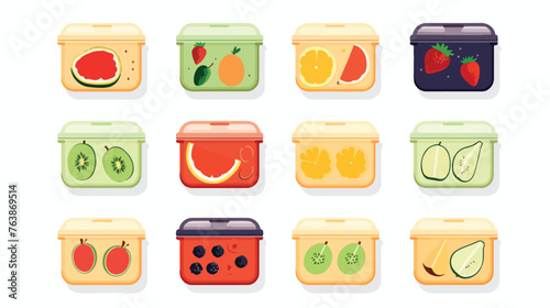 Food container icon flat vector. School lunch. Fruit