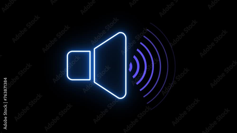 Blue color sound speaker with waves animated 3d icon on a black background. Sound volume. Music, sound. speaker and sound icon Blue color sound speaker with waves animated 3d icon on a black background. Sound volume. Music, sound. speaker and sound icon