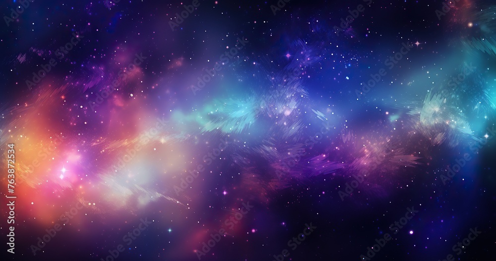 A vibrant cosmic background with stars and galaxies, showcasing the beauty of space exploration. The color scheme includes deep beautifull  - obrazy, fototapety, plakaty 