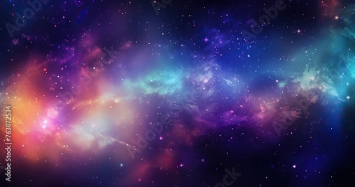 A vibrant cosmic background with stars and galaxies, showcasing the beauty of space exploration. The color scheme includes deep beautifull 
