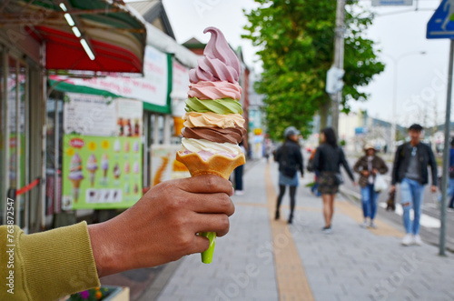 Otaru Rainbow Soft cream at Otaru Town in Hokkaido.