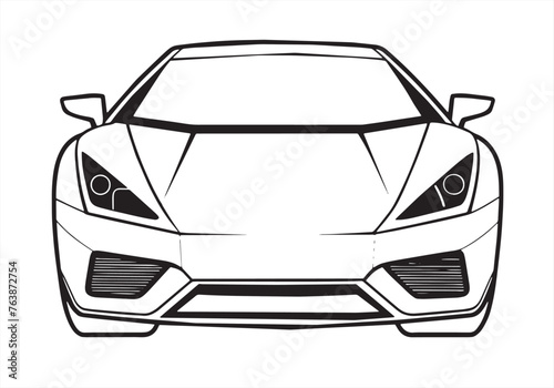 Car front view flat icon. Sports car silhouette vector design view from front. Outline doodle vector illustration