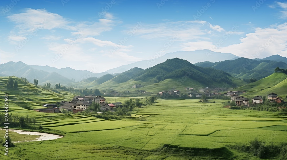 Scenic countryside views with grassy fields surrounding villages, offering tranquil solitude far from urban bustle and noise in the peaceful countryside.
Scenic countryside views with grassy fields surrounding villages, offering tranquil solitude far from urban bustle and noise in the peaceful countryside.