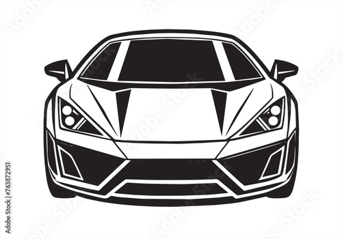 Car front view flat icon. Sports car silhouette vector design view from front. Outline doodle vector illustration
