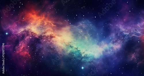 A vibrant cosmic background with stars and galaxies, showcasing the beauty of space exploration. The color scheme includes deep beautifull  photo