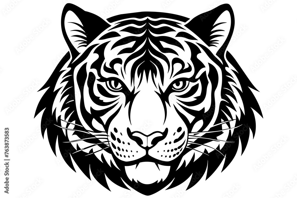 tiger head  silhouette  vector and illustration