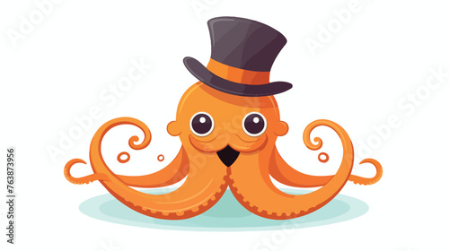 Happy octopus in colored hat flat vector