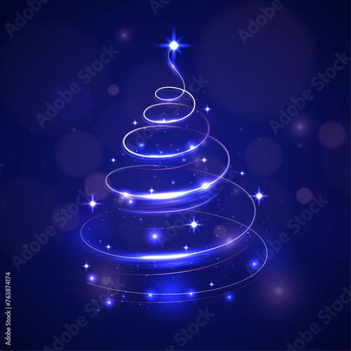 Vector light trail christmas tree background design