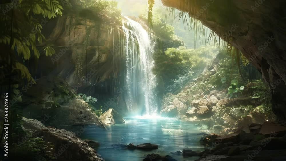 waterfall in the cave, background, 4k, animation video, Seamless ...