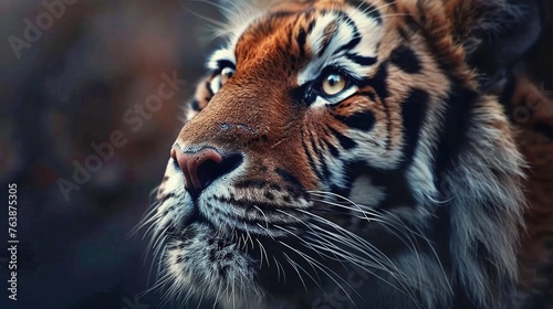 majestic wild tiger on dark background isolated closeup shot