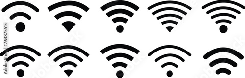 Set of Wireless Network icons Fill styles. Depicting symbols related to wireless Wi-Fi connectivity, including Wi-Fi signs and internet connection, that enable remote access on transparent background.