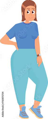 Chubby body woman smiling. Happy young person
