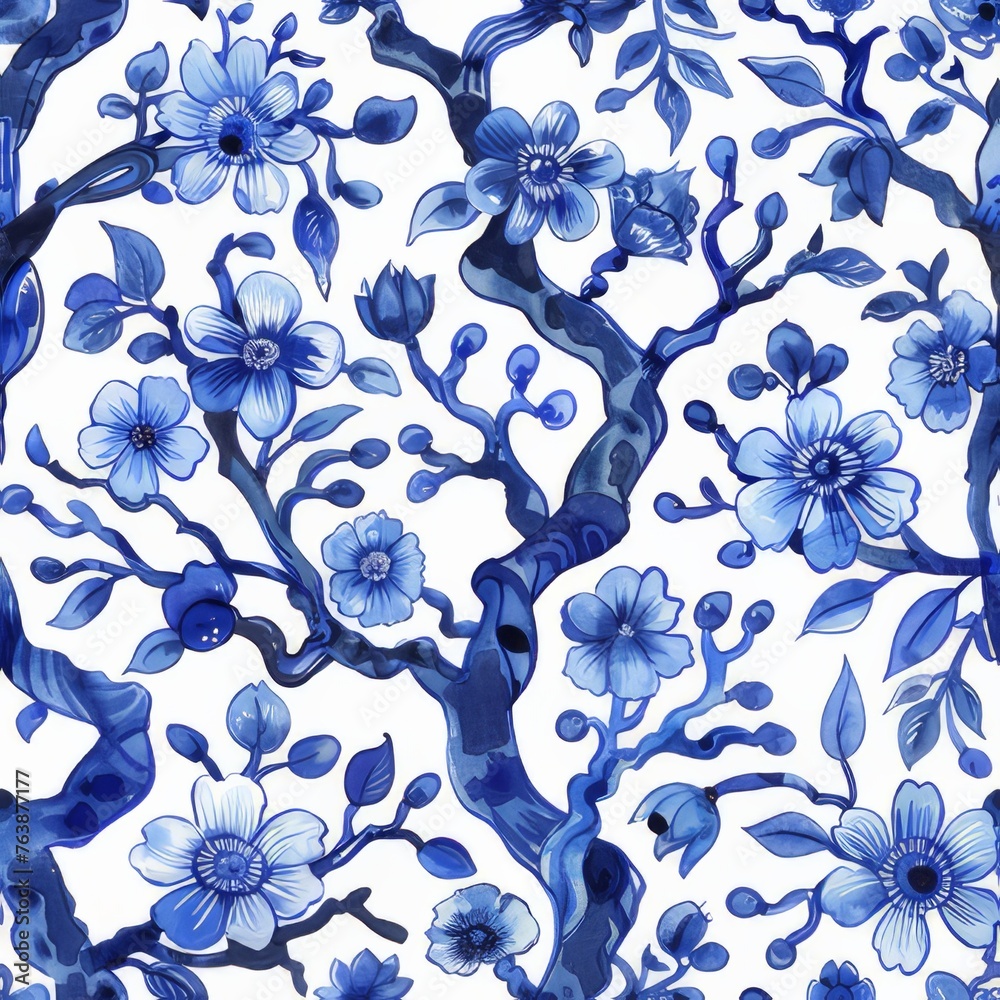 Obraz premium Watercolor Seamless pattern with blue and white