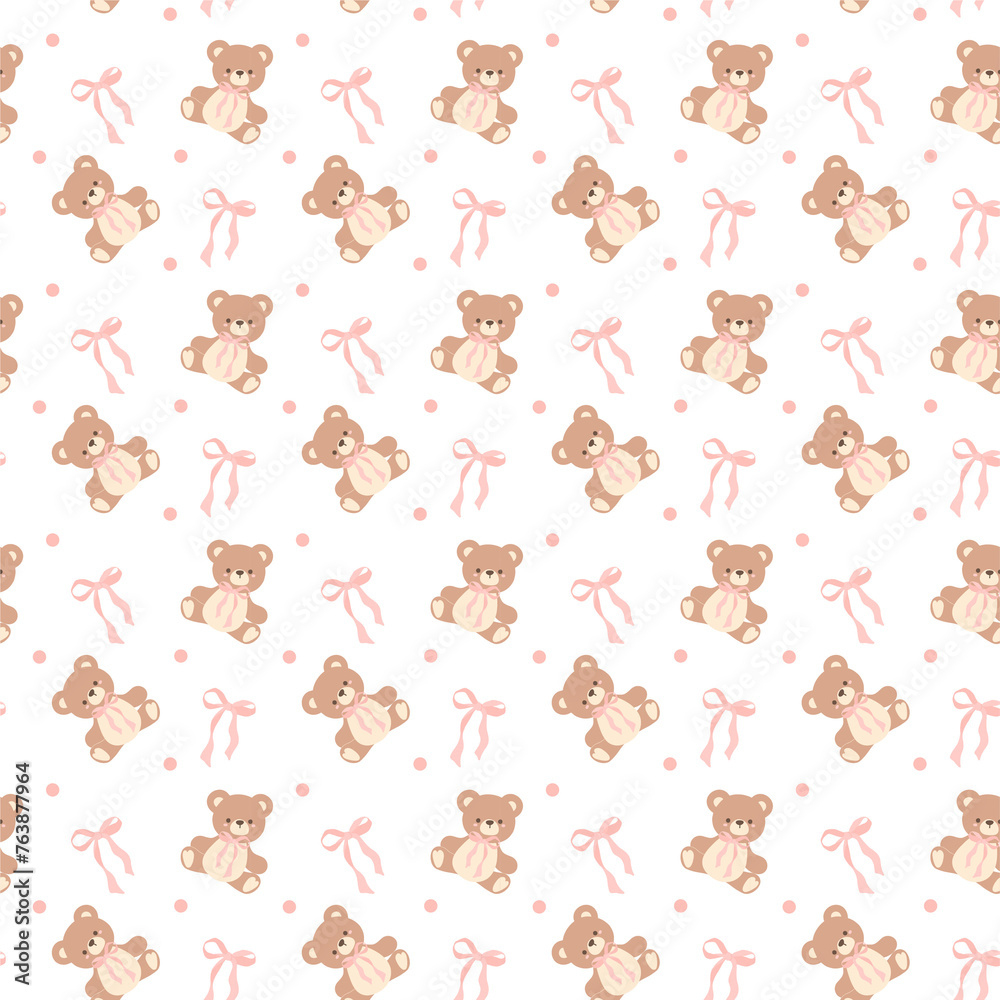 Coquette seamless pattern teddy bear with ribbon bow pink Coquette seamless pattern teddy bear with ribbon bow pink