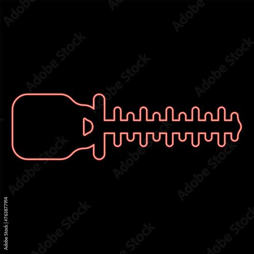 Neon bush cutter trimmer for bushes mowing hedge garden work concept red color vector illustration image flat style