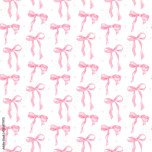 Coquette seamless pattern ribbon bow pink