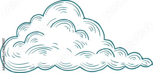 Blue cloud sketch. Weather symbol hand drawing