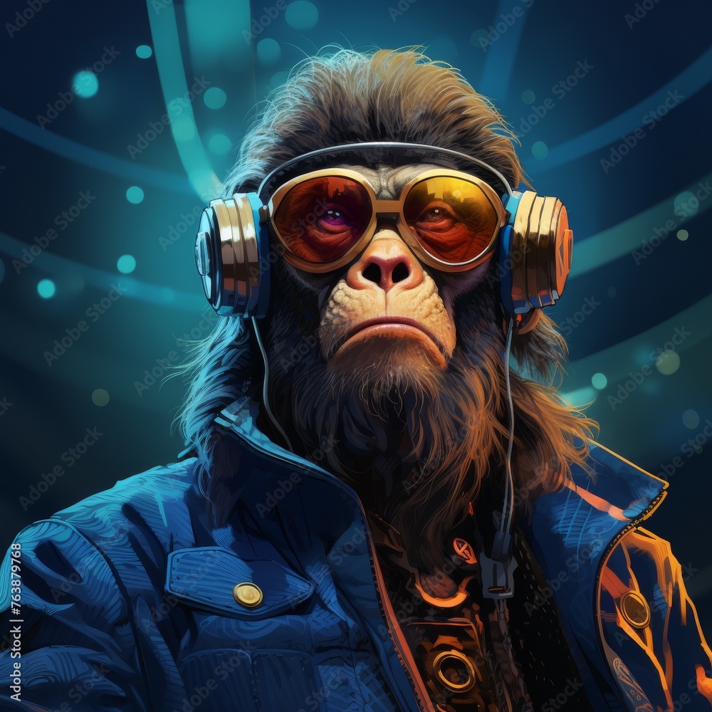 cyberpunk monkey clothed as a stylish human illutration portrait