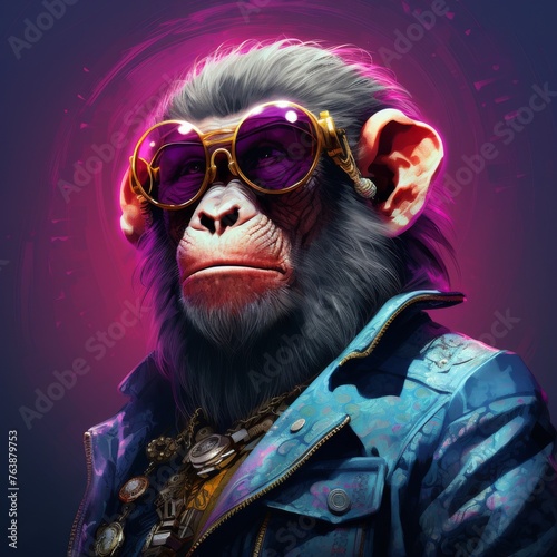 cyberpunk monkey clothed as a stylish human illutration portrait