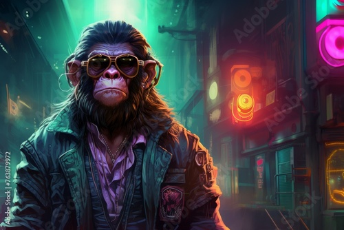cyberpunk monkey clothed as a stylish human illutration portrait