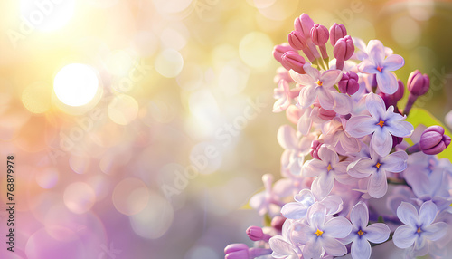 lilac flowers white and purple over sun shine background