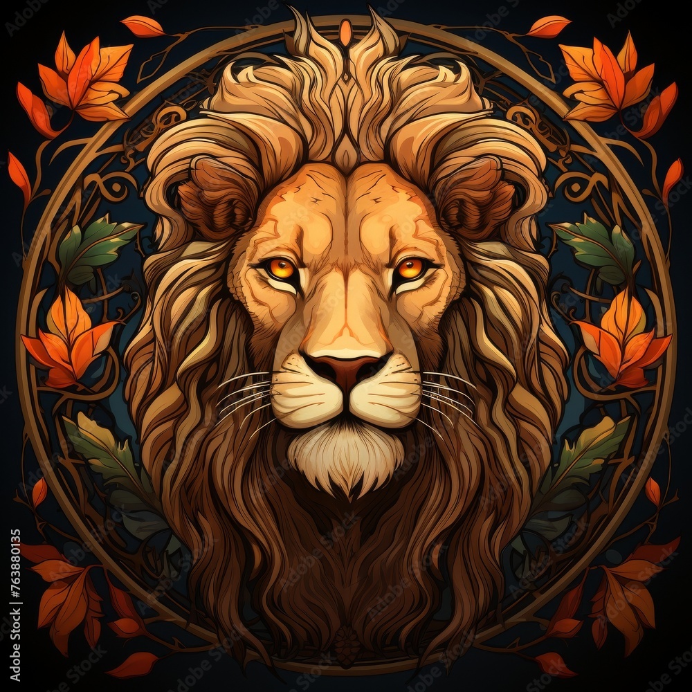 lion portrait , illustration art nouveau